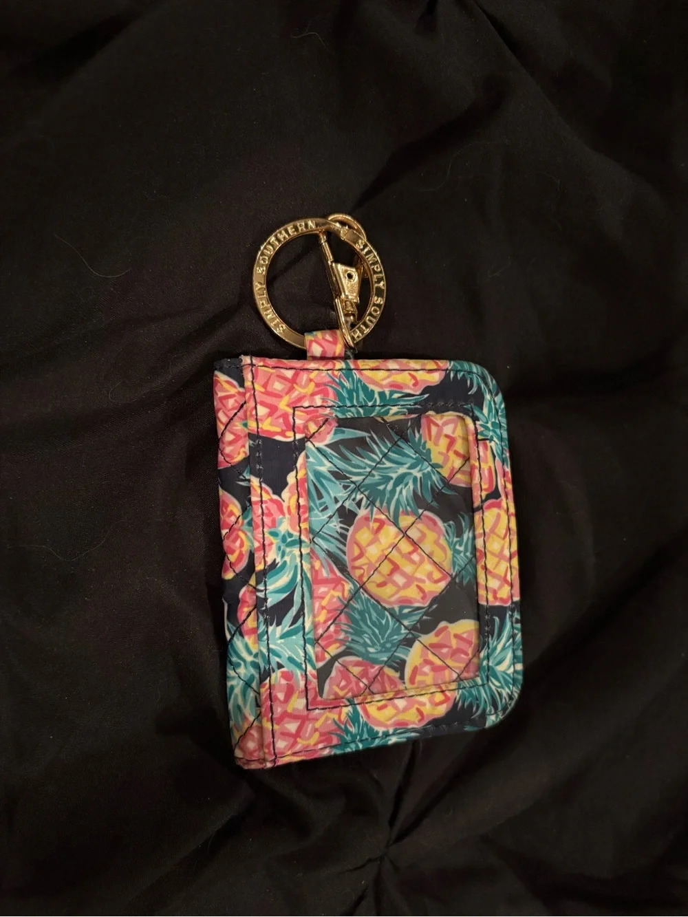 Simply Southern Pineapple Quilted Key & Card Holder - Navy, Pink & Teal